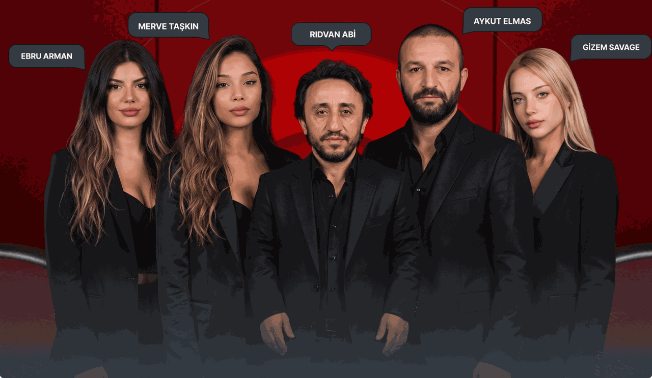 Milan Blackjack masasında Ebru Arman, Merve Taşkın, Rıdvan Abi, Aykut Elmas ve Gizem Savage